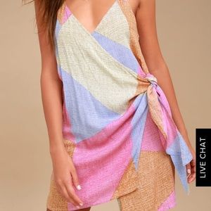 marlo beige multi print wrap dress